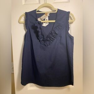 J. Crew navy blue ruffle sleeveless top